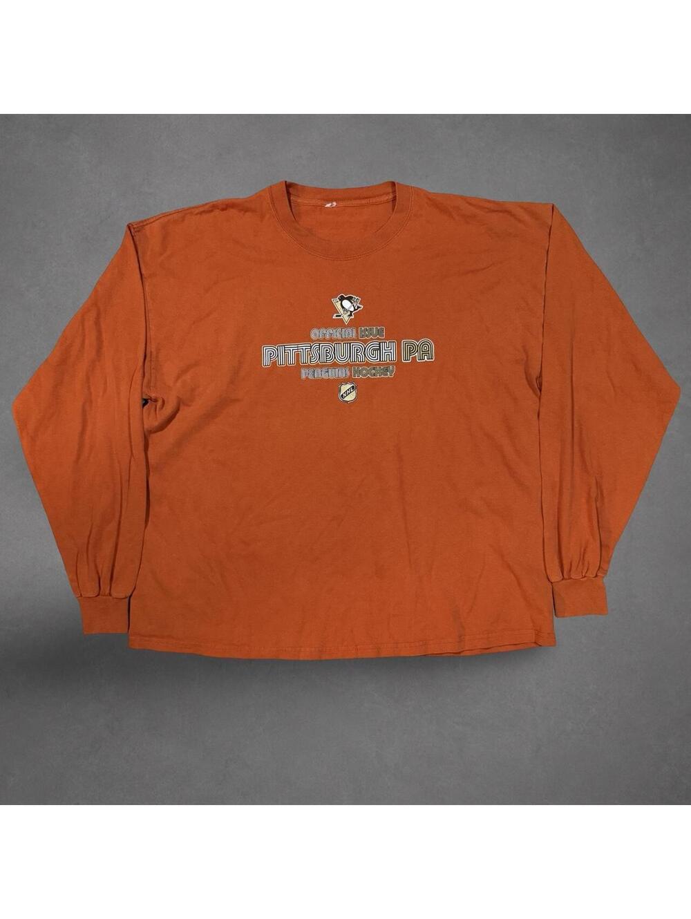 Pittsburgh Penguins Long Sleeve Shirt Orange NHL Hockey Graphic